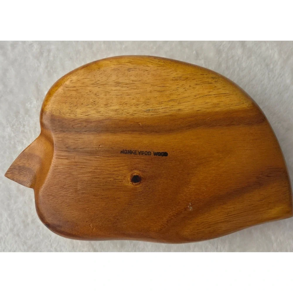 VIntage MCM Monkey Pod Wood Leaf Serving Tray 3 Section Divided Snack DIsh Tiki